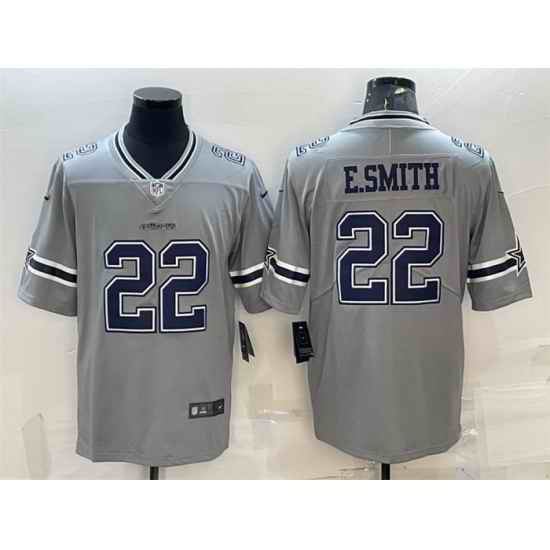 Men Dallas Cowboys 22 Emmitt Smith Grey Inverted Edition Stitched Jersey